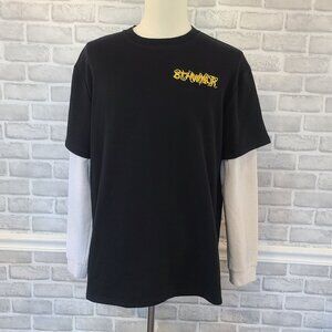 Vintage 8th WNDR Mens Long Sleeve Thermal Sleeve Shirt Black Skater Streetwear L